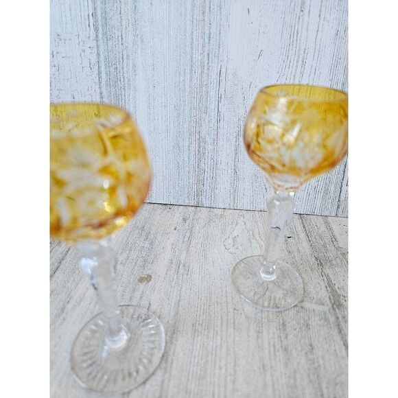 Vintage czech cut glass‎ yellow mini cordial glasses shot wine - Picture 4 of 9